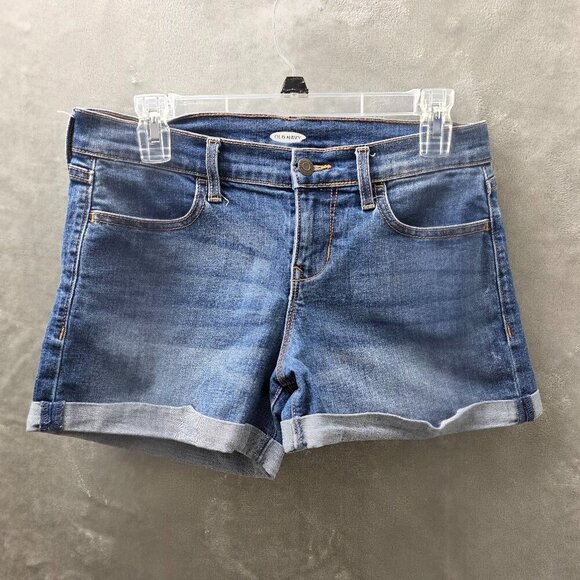 Old‎ Navy Women's Jean Shorts Size 4 Mid Rise Rolled Hem Stretch Denim Blue - Picture 1 of 10